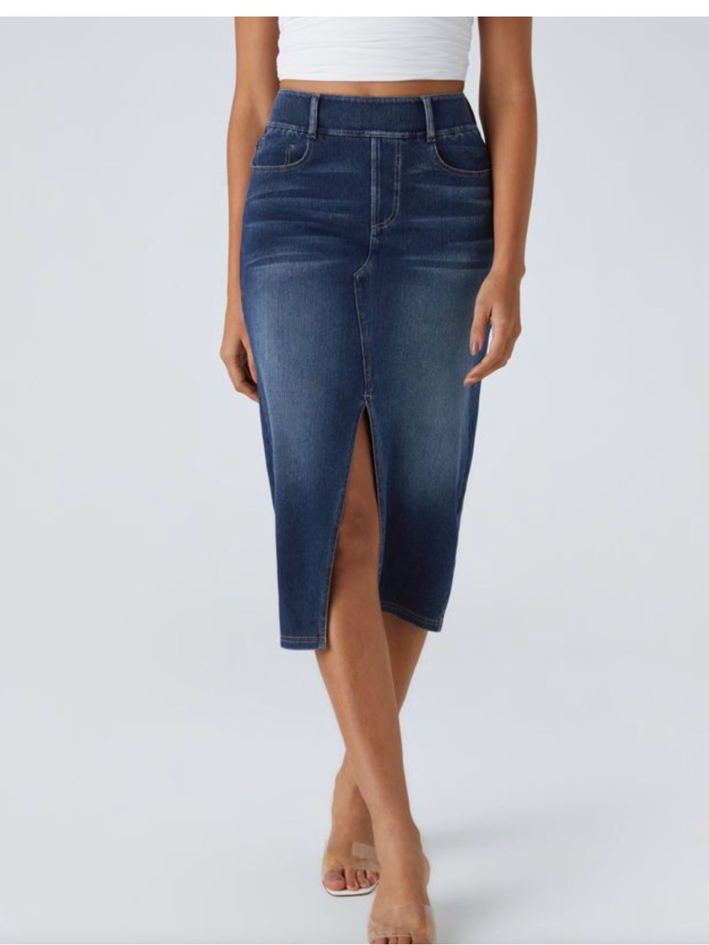 HALARA Dark Blue Denim Skirt with Tag Detail NWT